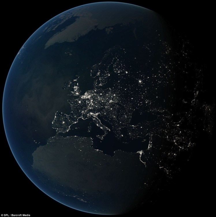 Europe at night from space.