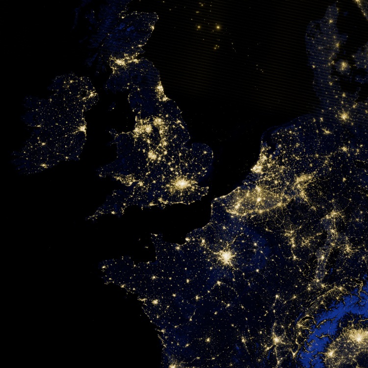 NW Europe at night from Space