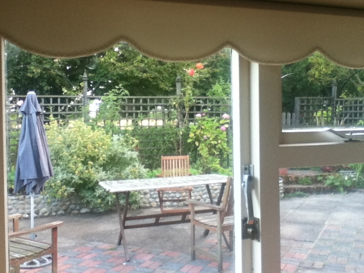 Our cottage is surrounded by a beautiful big garden and then farmland beyond.  Here is the view from the kitchen