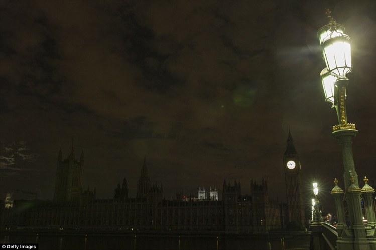 Houses of Parliament with lights off.