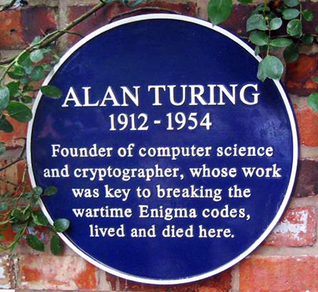 Plaque on the wall of the house that Alan Turing lived in at Wilmslow, Cheshire.