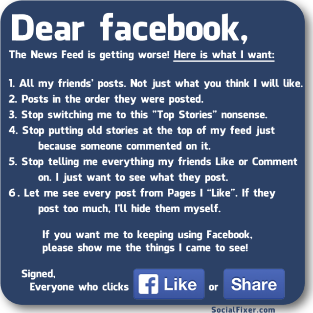 Dear Facebook, it's not you, it's me.  Actually it is you...