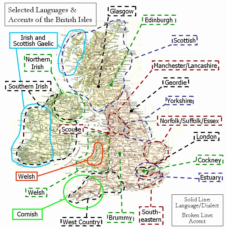 A vaguely accurate map of the main British accents.