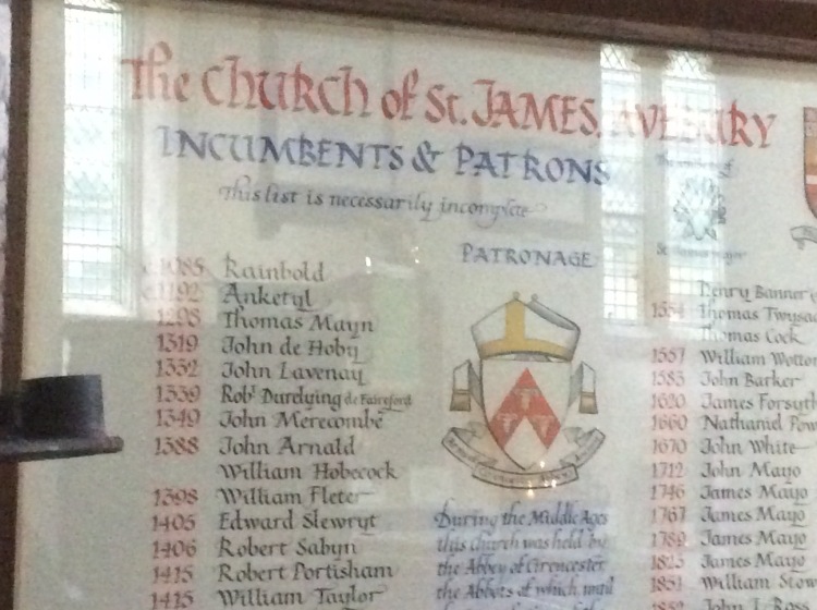 There's been a church at Avebury much earlier but this embroidery merely lists those from the 1066 Norman invasion 