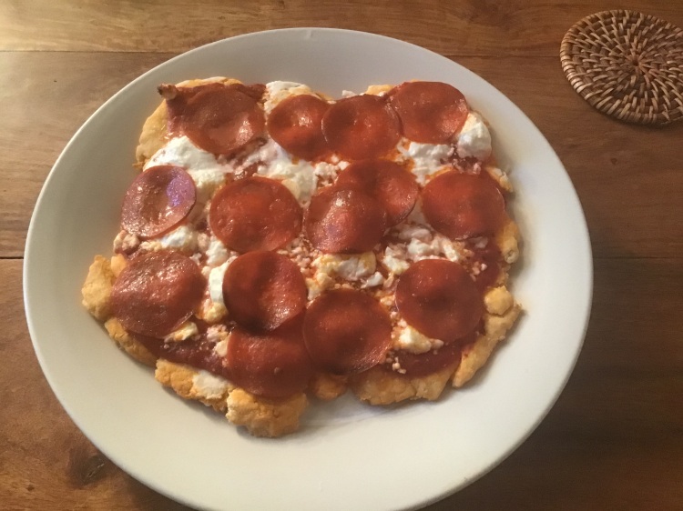 Home made gluten and dairy free pepperoni and feta cheese pizza!